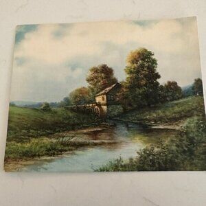 Vintage Calendar Art Print of Watermill w/Stream and Trees